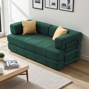 78.5" Corduroy Folding Convertible Sofa Bed with 2 Pillows, No Assembly - 1 of 4