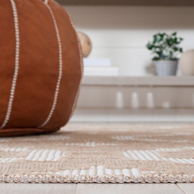 Ivory and Natural Geometric Flat Woven Wool Area Rug
