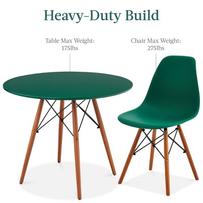 5-Piece Dark Green and Walnut Mid-Century Modern Dining Set