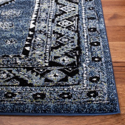 Elegant Vintage 8' x 10' Blue/Grey Synthetic Rectangular Rug