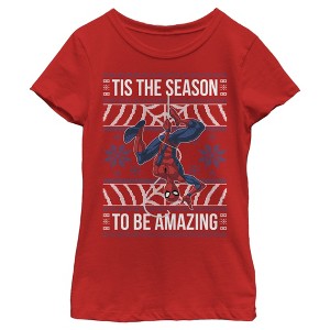 Girl's Marvel Ugly Christmas Spider-Man Season T-Shirt - 1 of 4