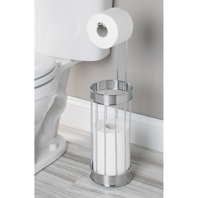 Bruschia Chrome and Brushed Stainless Steel Free Standing Toilet Paper Holder