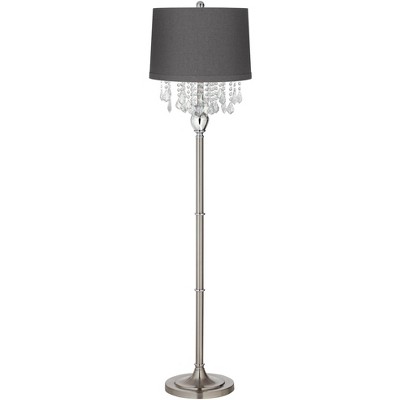 360 Lighting Crystals 60 1/2" Satin Steel Floor Lamp with Gray Drum Shade