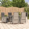 vidaXL Outdoor 7-Piece Patio Dining Set - Gray PE Rattan with Cushions, Reclining Chairs, Acacia Wood Tabletop, Weather-Resistant for Garden/Deck - 2 of 4