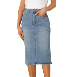 INSPIRE CHIC Women's Casual High Waist Stretchy Midi Jean Skirt - 1 of 4