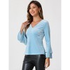 INSPIRE CHIC Women's Regular Fit V Neck Velvet Flare Long Sleeve Peplum Blouse - 3 of 4