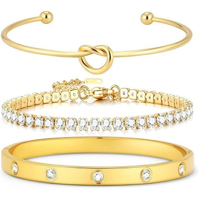 18K Gold Plated Love Bangle Bracelet Stack Cuff Jewelry Set for Women with Gift Box, Elegant Design