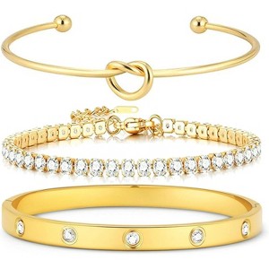 18K Gold Plated Love Bangle Bracelet Stack Cuff Jewelry Set for Women with Gift Box, Elegant Design - 1 of 4