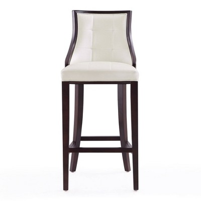 Set of 3 Pearl White Faux Leather Barstools with Beech Wood Frame