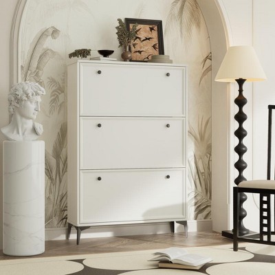 Chic Crate-Modern White Shoe Cabinet – 3 Flip-Drawer | Entrance/Narrow | Hidden Design | Independent Legs