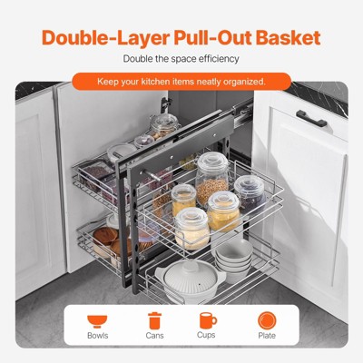 SUGIFT Blind Corner Pull Out Cabinet Organizer, 2 Tier 4 Shelf Kitchen Cabinet Storage, Chrome Carbon Steel Basket for Min 15 inch Wide Opening — фото 4