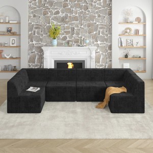 TiramisuBest L-Shaped Modular Sectional Sofa, Compressed Corduroy Couch, Modern Minimalist Sleeper Sofa for Living & Bedroom, Black - 1 of 4