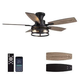 Siljoy 42 Inch Farmhouse Low Profile Ceiling Fan with Light and Dual Blades (Remote Included 5 Blades)for Bedroom, Living room and Patio - 1 of 4