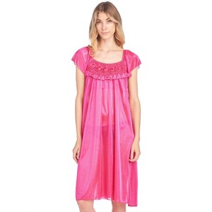 Casual Nights Women's Cap Sleeve Flower Silky Tricot Nightgown - 1 of 4