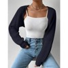 Coolmee Women's Open Front Ribbed Knit Crop Bolero Drop Shoulder Long Sleeve Loose Fit Knitted Crop Cardigan Shrug Dark Blue L - 3 of 4