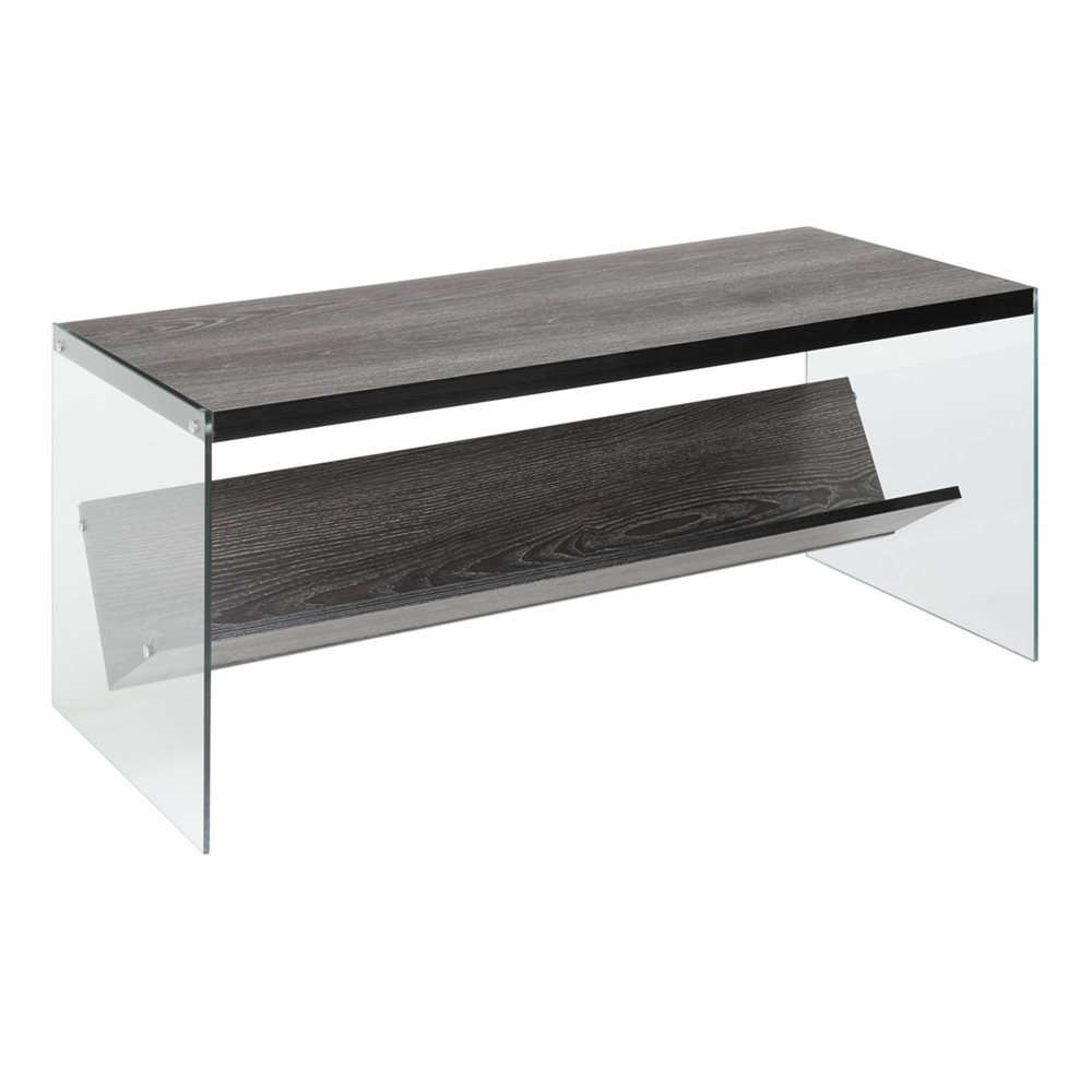 SoHo Coffee Table with Shelf Weathered Gray: Modern Square Design, Tempered Glass Sides - Breighton Home