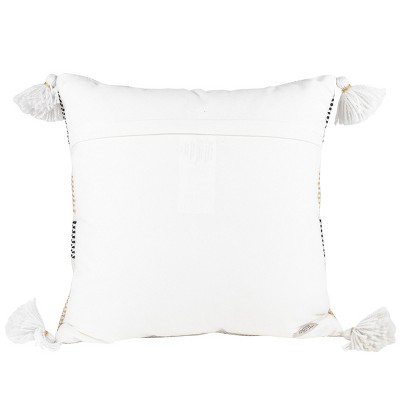 Tan and Black Hand Woven Outdoor Pillow with Tassels