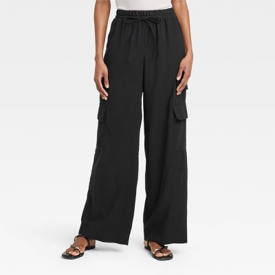 Women's High-rise Wide Leg Cargo Pants - A New Day™ Black Xs : Target