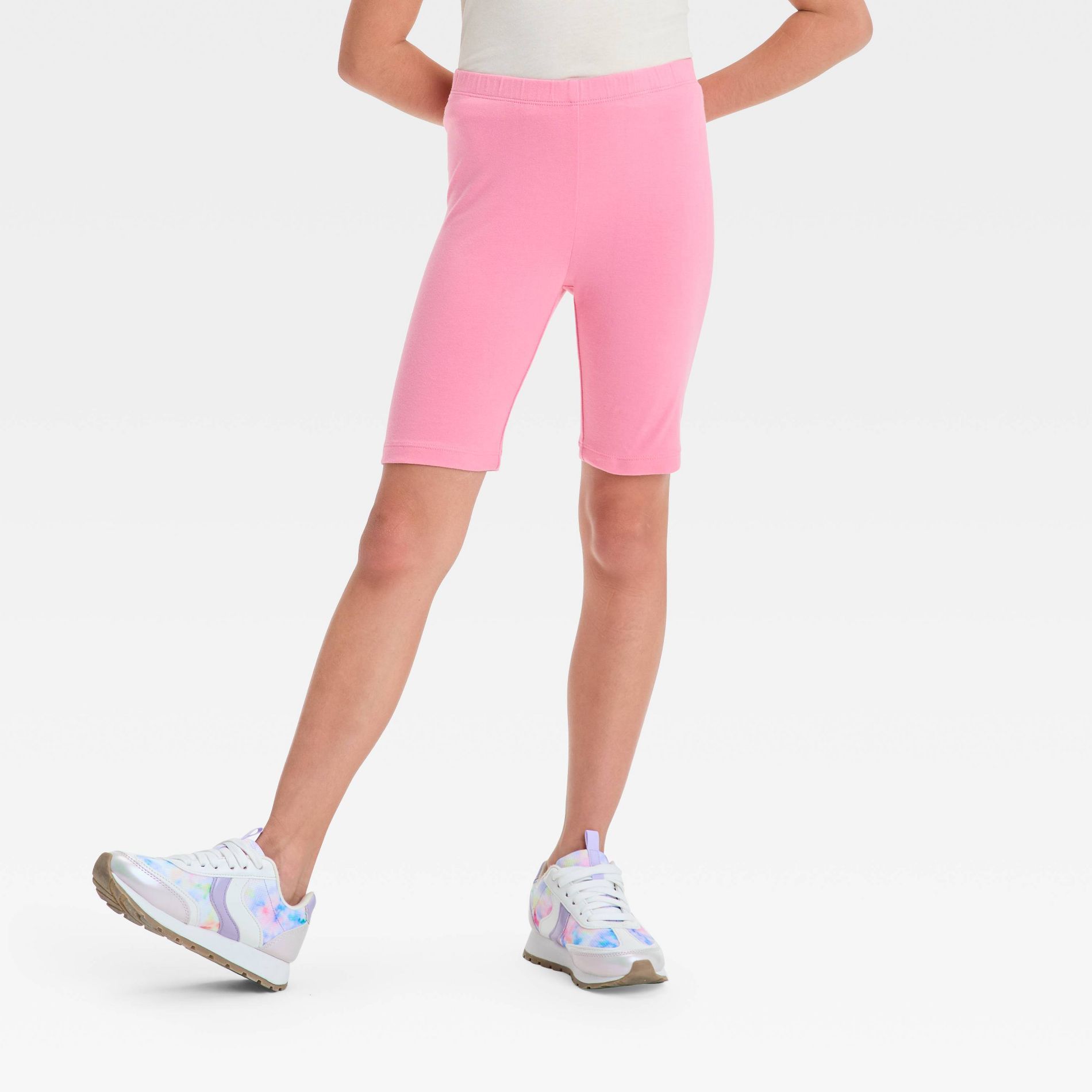 Girls' Bike Shorts - Cat & Jack™ Medium Pink M: Cotton Spandex, High Rise, Elastic Waist, 7" Inseam