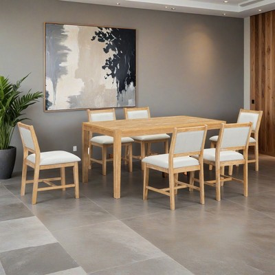 7-Piece Retro Dining Table Set for 6, 1 Rectangular Wood Dining Table Set for 6 with Upholstered Chairs for Dining Room - Leovsnove