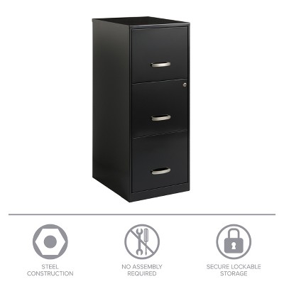 Black Vertical 3-Drawer Lockable Steel File Cabinet