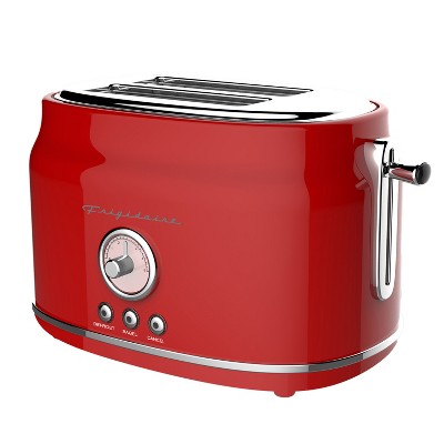 Frigidaire Retro Home Kitchen 2 Slice Toaster Maker with Built-In Crumb Tray and Wide Toasting Slots for Bread and Bagels, Red