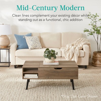 Brown Mid-Century Modern Lift-Top Coffee Table with Storage