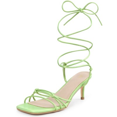 Perphy Women's Knot Lace Up Strappy Square Toe Kitten Heel Sandals
