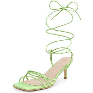 Perphy Women's Knot Lace Up Strappy Square Toe Kitten Heel Sandals - 1 of 3