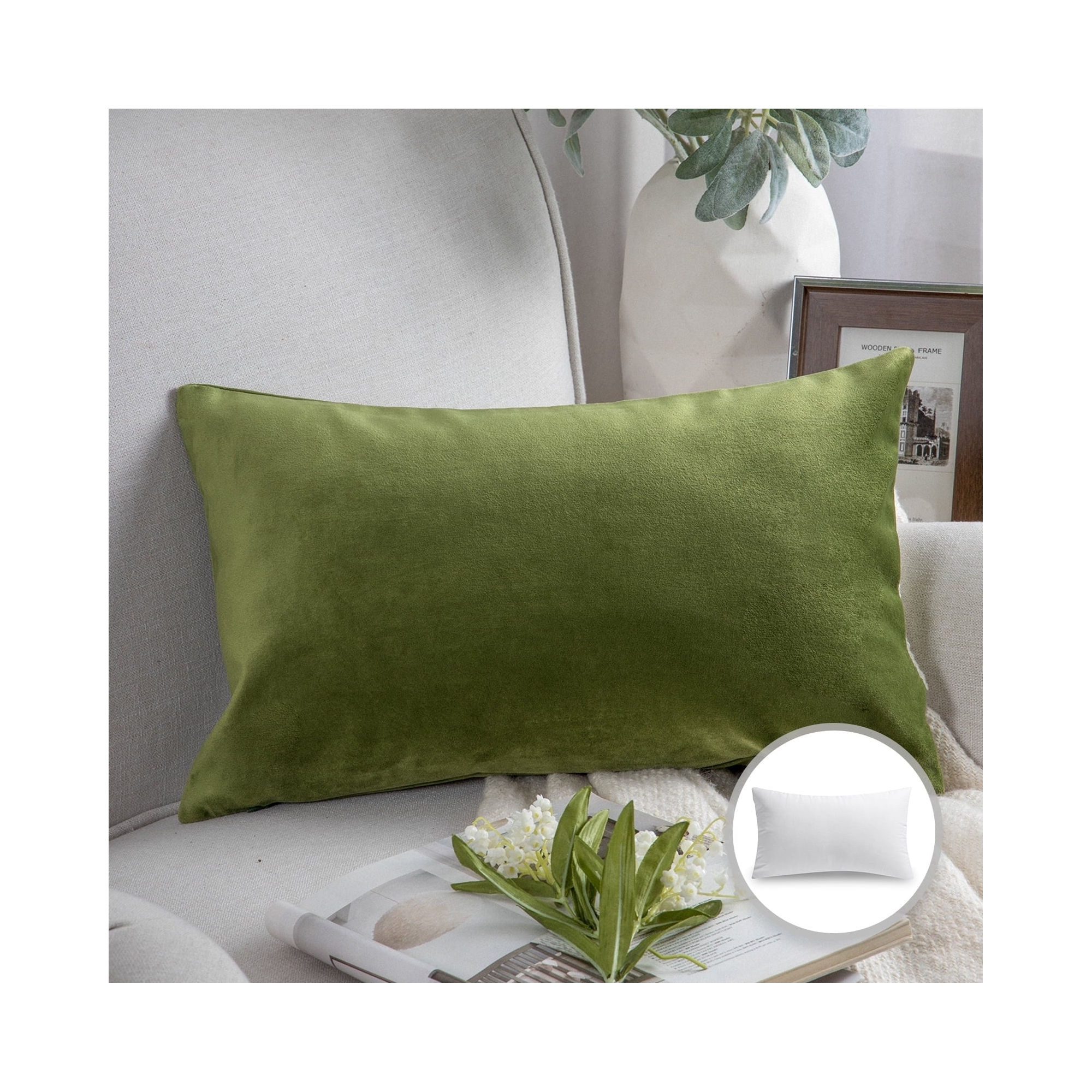 Phantoscope Soft Silky Velvet Series Decorative Throw Pillow, 1 Pack, 12x20, Green