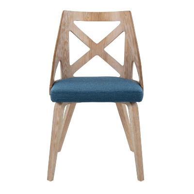 Charlotte White Washed Wood & Blue Fabric Dining Chairs - Set of 2