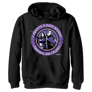 Boy's Marvel Hawkeye Partners, Am I Right? Stamp Pull Over Hoodie - 1 of 4