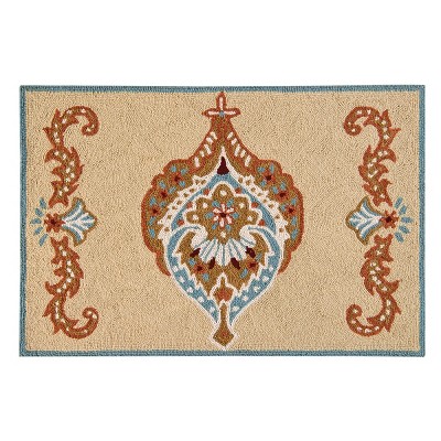 2'x3' Rectangle Hooked Damask Accent Rug Brown - C&F Home