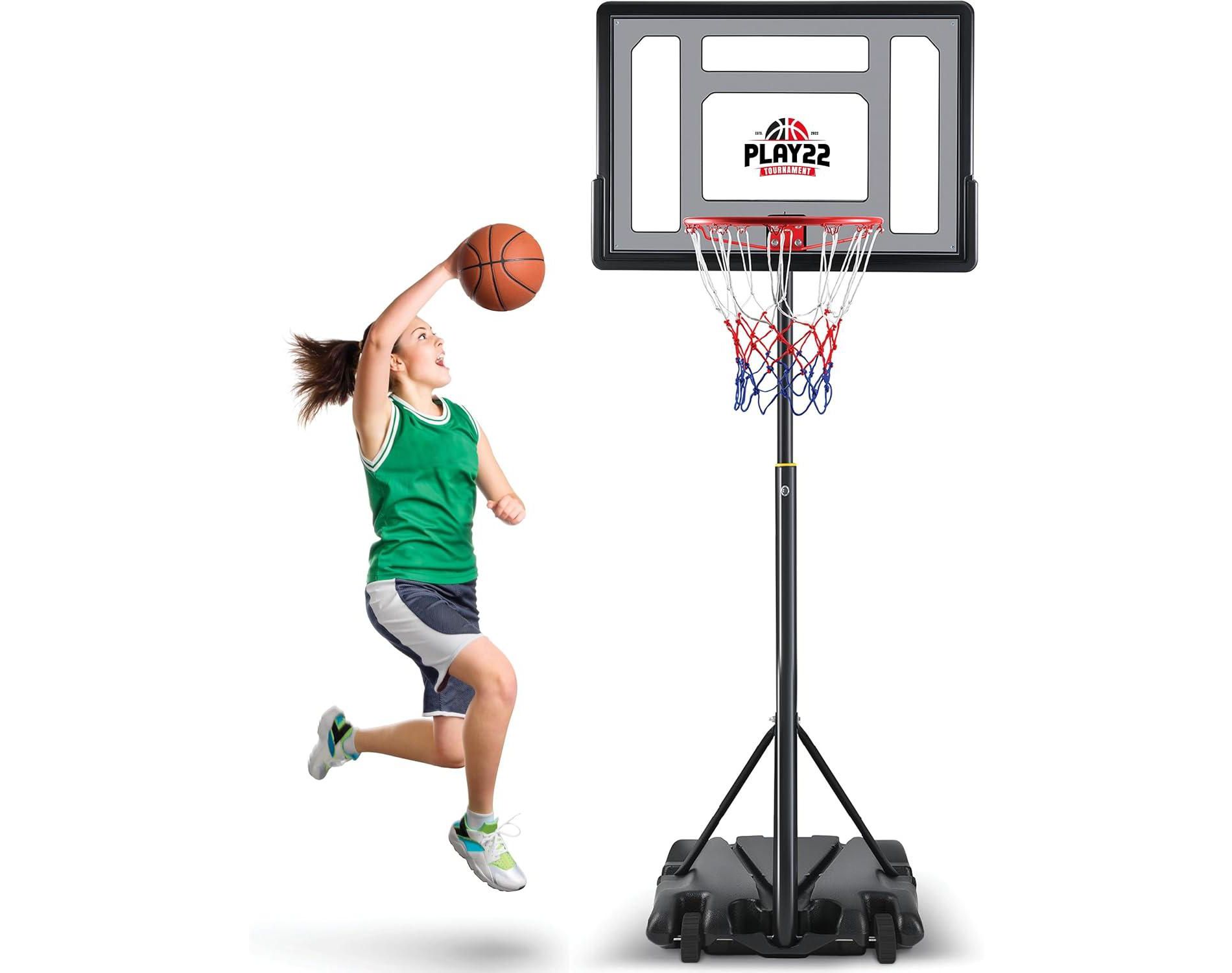 Kids Basketball Hoop - 70-84in Adjustable Height, Portable Basketball Hoops & Goals for Kids-Youth in In/Outdoor - Fillable Base - Play22Usa