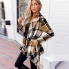 Women's Brown Plaid Collared Long Sleeve Wrap Jacket - Cupshe - 3 of 4