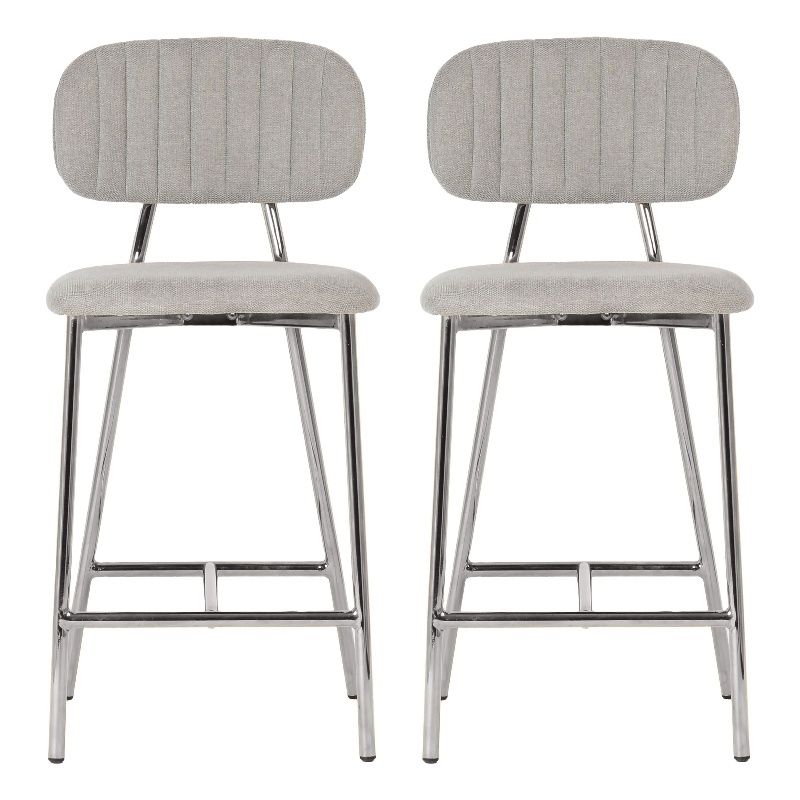 Ariana Gray Linen Counter Stool (Set of 2) - Silver Legs, 1 of 10