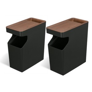 Home Zone Living 2-Pack 2 Gallon Small Trash Can, Slim Rectangular Wastebasket with Wood Grain Cover - 1 of 4