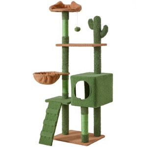 Yaheetech 52.5inch Cactus Cat Treewith Natural Sisal, Green/Brown - 1 of 4