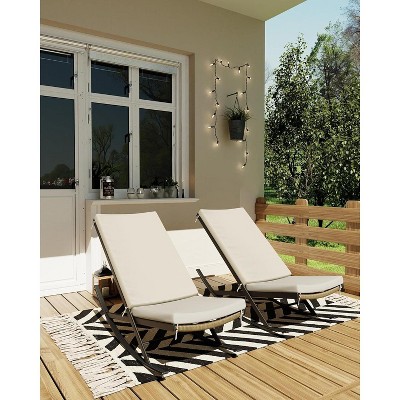 2-Piece Outdoor Rocking Lounge Chair,Patio Rocking Chairs with Padded Cushion & Metal Frame for Garden Backyard Porch