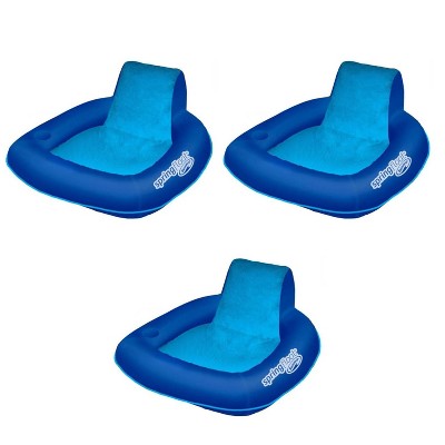 SwimWays 6060074 Spring Float SunSeat Comfortable Summertime Relaxation Lounge Seat with Cup Holder for Water Pool Lake River Beach, Blue (3 Pack)
