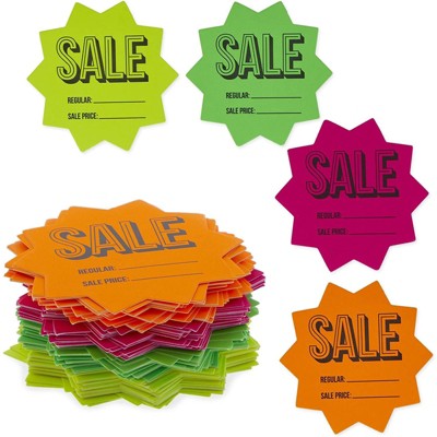 Stockroom Plus 100 Pack Sale Signs for Retail & Garage Sale, 4 Colors Starburst (3 x 3 in)