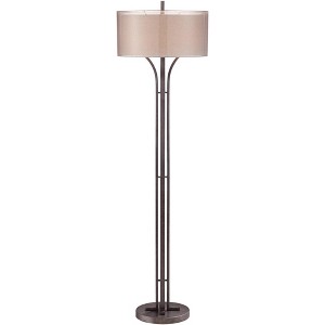 Franklin Iron Works Tristan Industrial Rustic 64" Tall Floor Lamp Smart Socket Deep Bronze Sheer Outer Linen Inner Shade for Living Room - 1 of 4