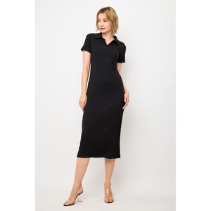 WEST K Womens Megan S/S Ribbed Midi Dress with Collar - 1 of 4