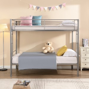 DOMETOUR Metal Bunk Bed Silver – Space-Saving Kids & Teens Loft Frame with Safety Guardrails & Ladder - 1 of 4