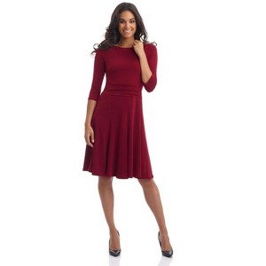 REKUCCI Women's Flippy Fit and Flare Dress with 3/4 Sleeves – Stylish Knee-Length Everyday Dress - 1 of 4