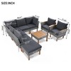 FIONECA 9-Piece Outdoor Patio Rattan Furniture Set with Acacia Wood Legs & Tabletop, PE Rattan Sectional Sofa & Coffee Table, Gray Cushions - 4 of 4
