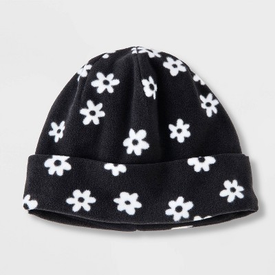 Girls' Floral Print Fleece Beanie Hat - Cat & Jack™ Black