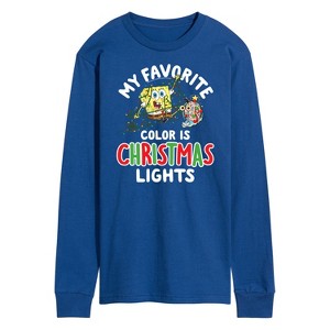 Men's - SpongeBob SquarePants - My Favorite Color Is Christmas Lights Long Sleeve Graphic T-Shirt - 1 of 4