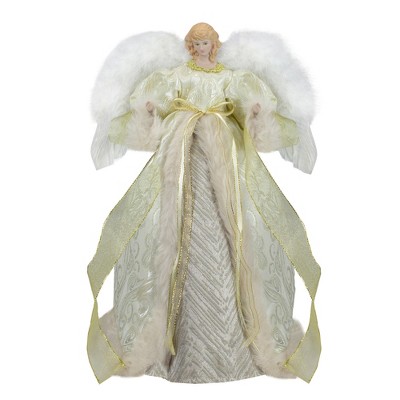 Northlight 18" Lighted White and Gold Angel in a Dress Christmas Tree Topper - Warm White Lights