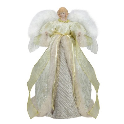 Northlight 18" Lighted White and Gold Angel in a Dress Christmas Tree Topper - Warm White Lights